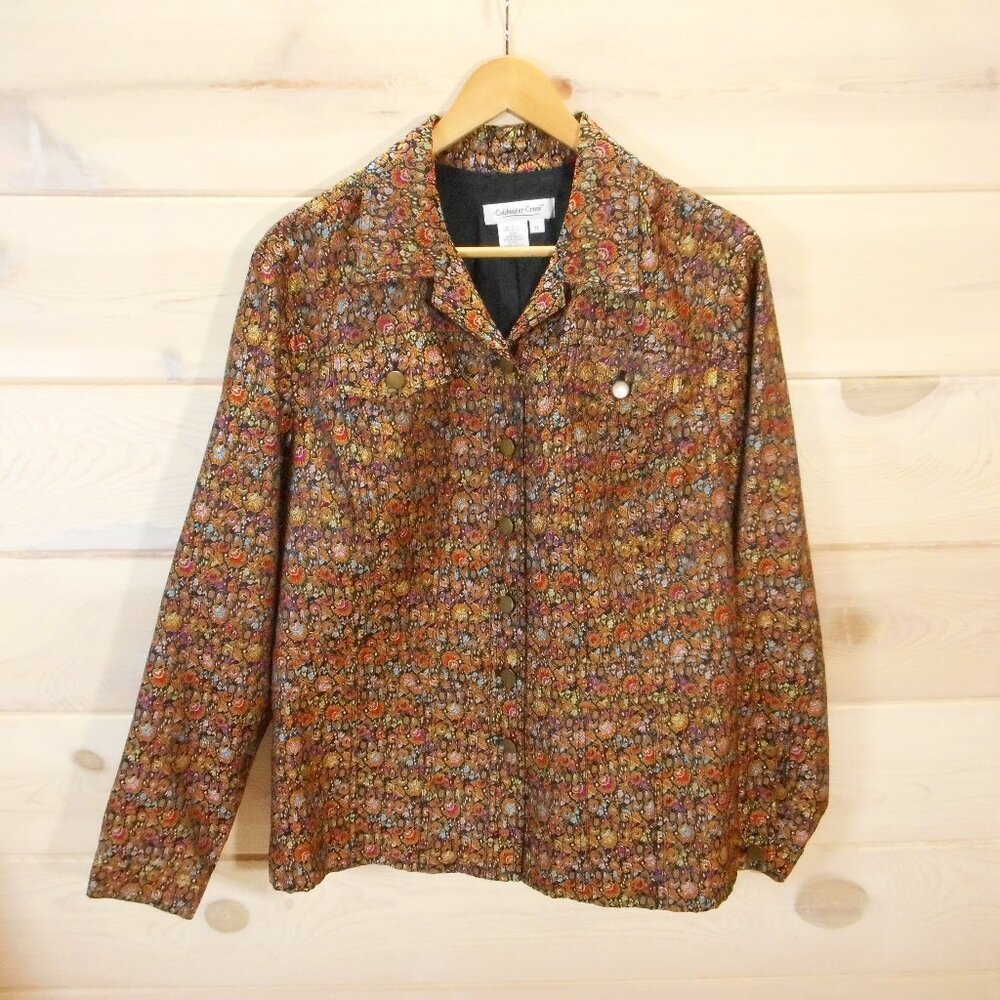 Coldwater Creek Women's size XL Brocade Floral Shiny Metallic Jacket Button-up